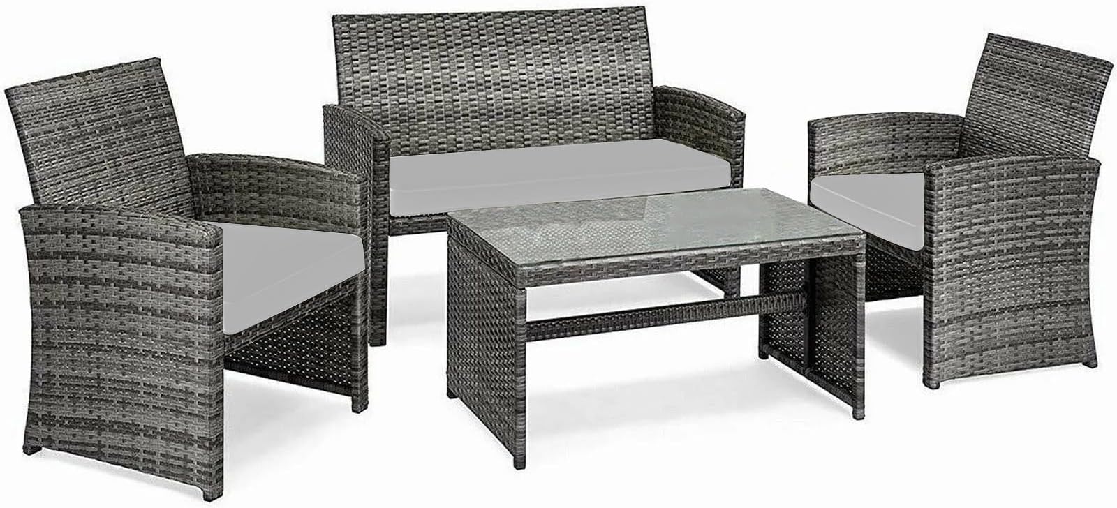 3 Pieces Replacement Cushions Set For Rattan Chairs Sofa Patio Garden Outdoor Furniture Water Resistant Patio Padding Lightweight and Durable (Grey)
