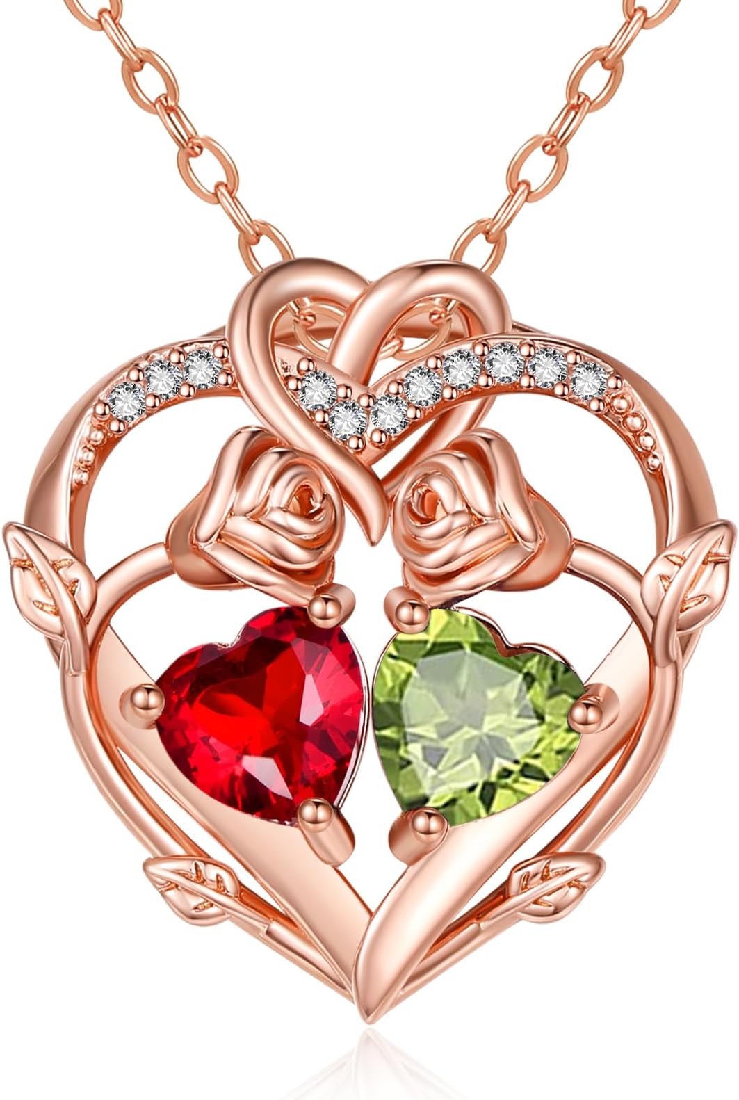 - Rose Gold Necklaces for Women Double Birthstone Rose Flower Heart Pendant Necklace Jewelry Anniversary Christmas Valentine's Mother's Day Birthday Gift for Wife Mom Her Girlfriend Sister