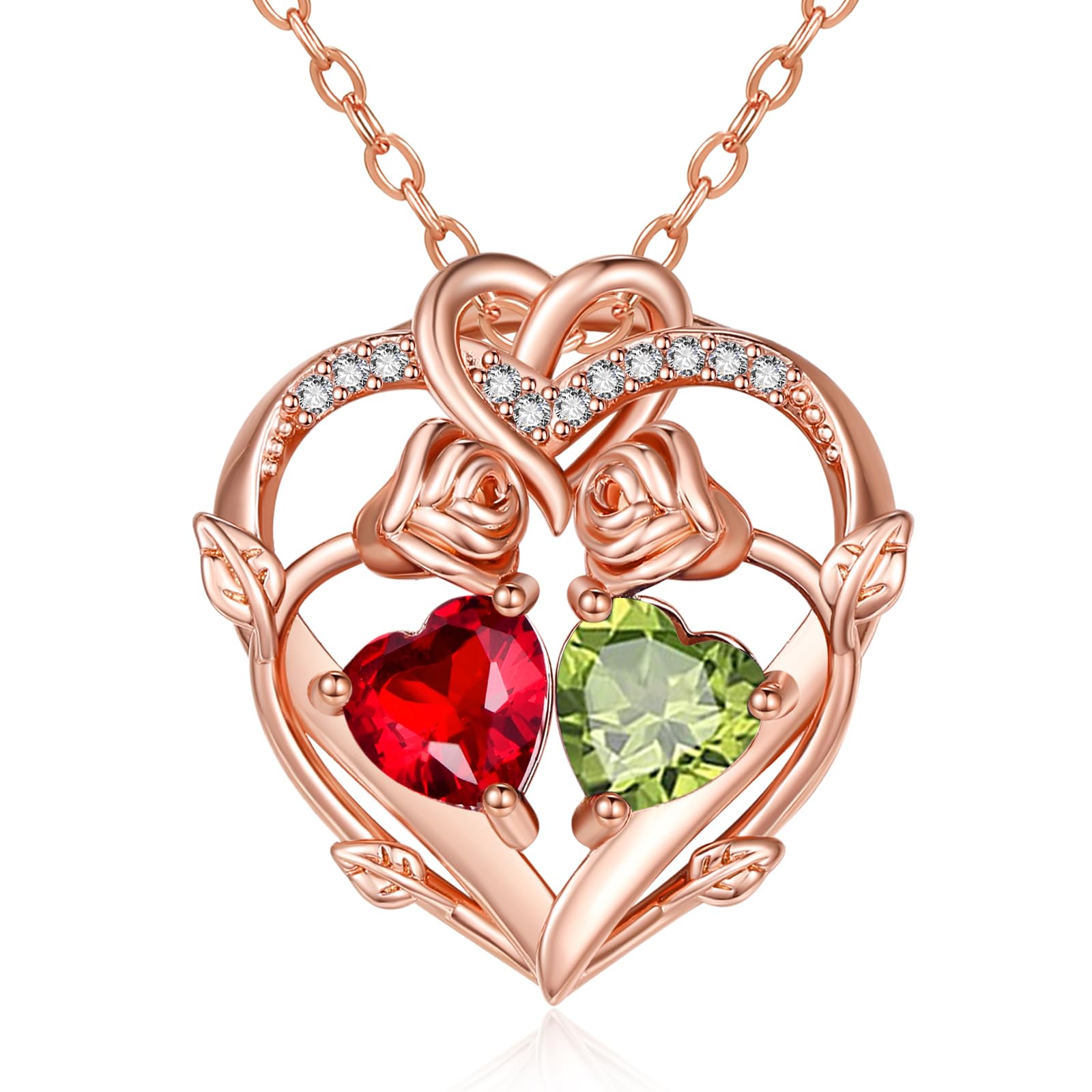 - Rose Gold Necklaces for Women Double Birthstone Rose Flower Heart Pendant Necklace Jewelry Anniversary Christmas Valentine's Mother's Day Birthday Gift for Wife Mom Her Girlfriend Sister