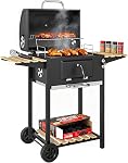 Gril à charbon d'extérieur Outsunny, barbecue portable avec bac à charbon réglable, grande surface de cuisson, 3 étagères, thermomètre, roues pour fête en patio, cour