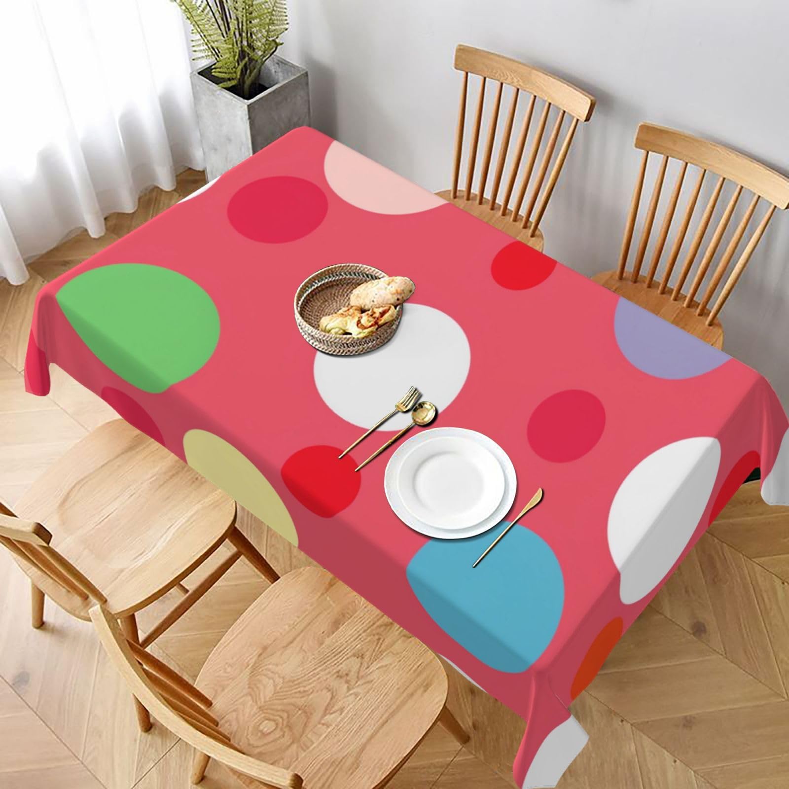 WPKJU Cute Polka Dot Printed Tablecloth 60x90 in Water Resistant Table Cover Washable Rectangle Table Cloth for Dining Tables