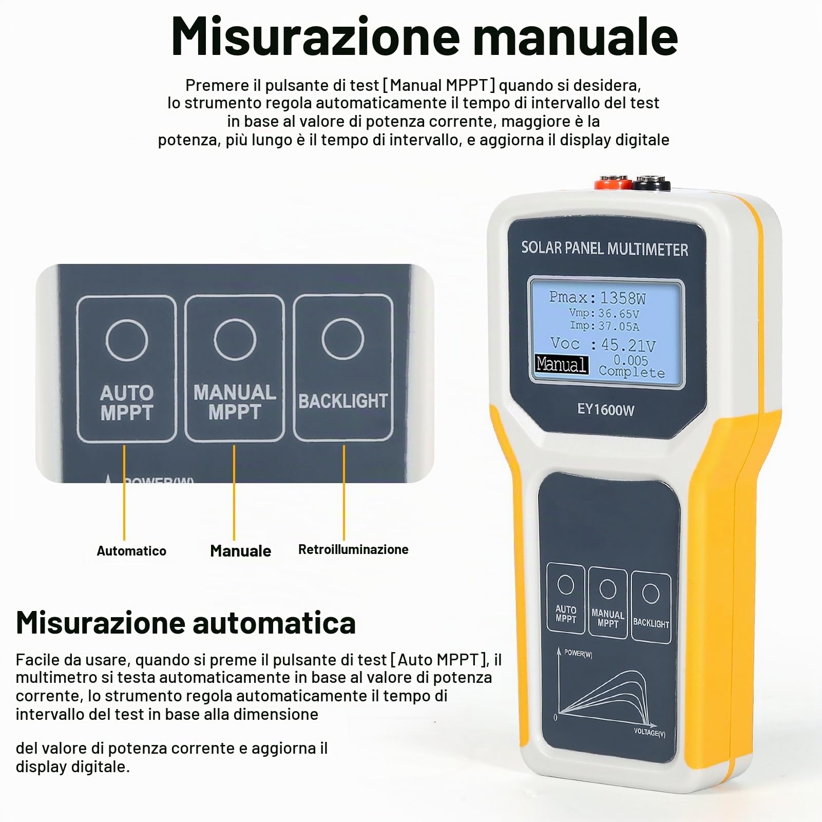 Jadeshay Multimetro per Pannelli Solari Fotovoltaici,1600W Multimetro per Pannello Solare Fotovoltaico LCD Tester del Punto di Massima Potenza Tester MPPT di Tensione e Corrente
