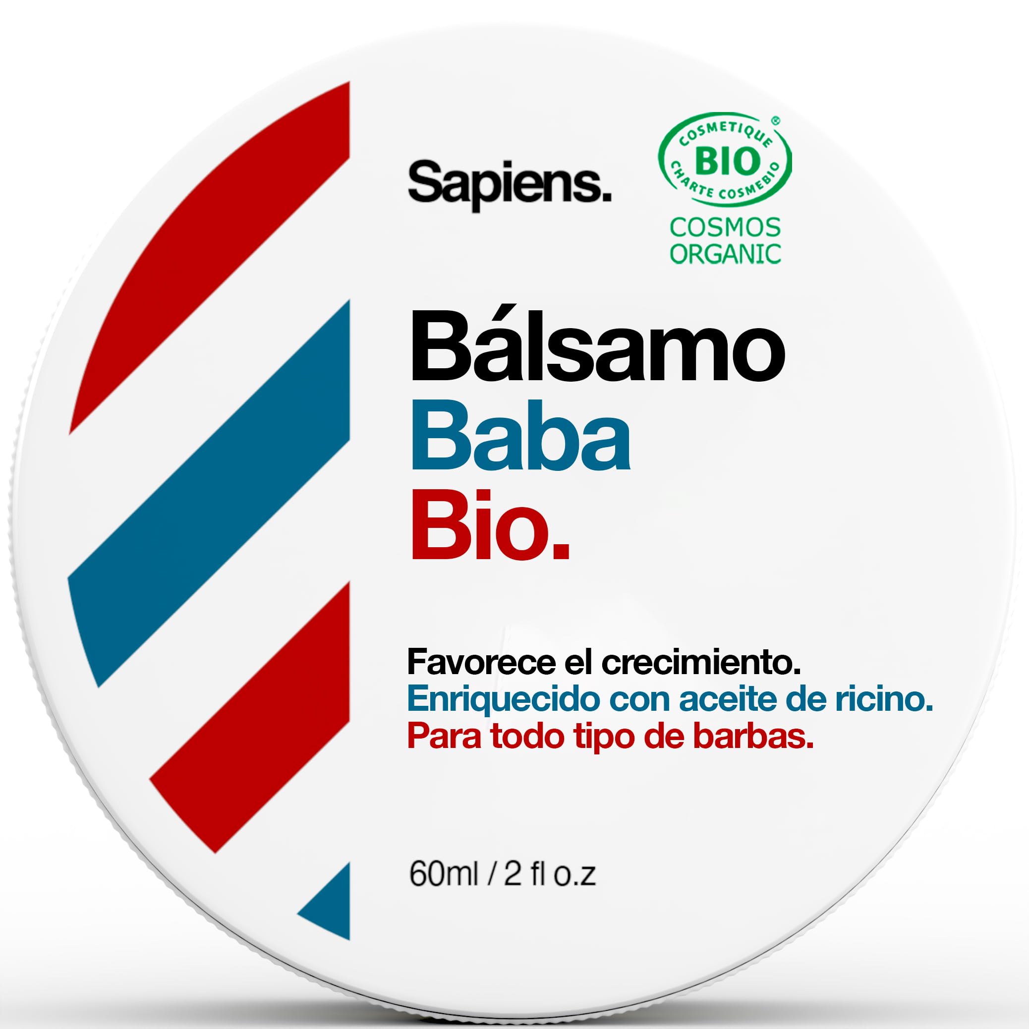 Bálsamo Barba Hombre Orgánico 60ml Sapiens Barber Shop - Certificado Ecocert Cosmos Organic - Cuidado Barba Hombre Natural con Manteca de Karité y Aceite de Ricino Orgánico - Cera Barba y Bigote