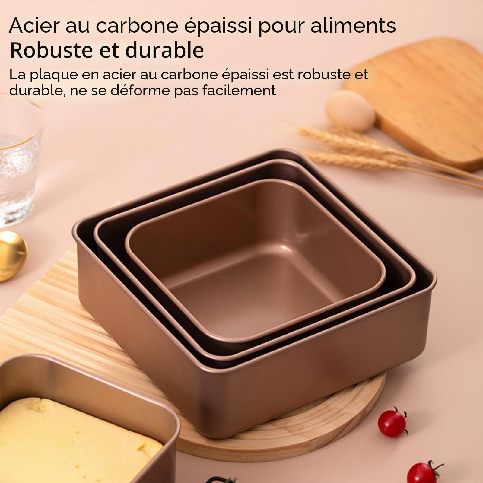 Moule à Gâteau Antiadhésif Carré Plaque à Pâtisserie Profonde en Acier au Carbone pour Four Idéal pour Gâteaux Pain Pizza Biscuits Facile à Nettoyer (Petite Taille)