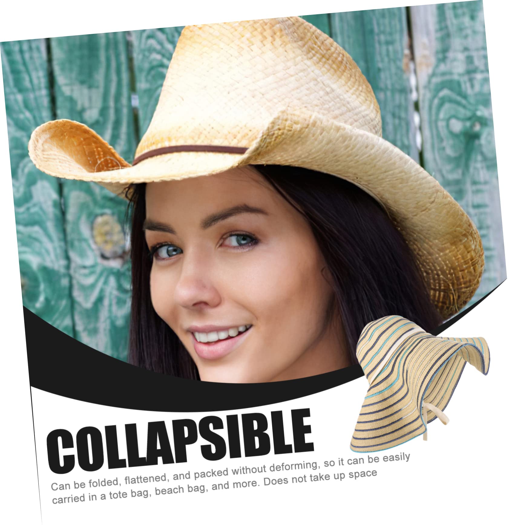 FOMIYES Cappello da Spiaggia in Paglia Falda Larga 17cm, Cappello da Sole Pieghevole per Donna Protezione Solare, Design a Righe Colorate, per Spiaggia e Viaggi