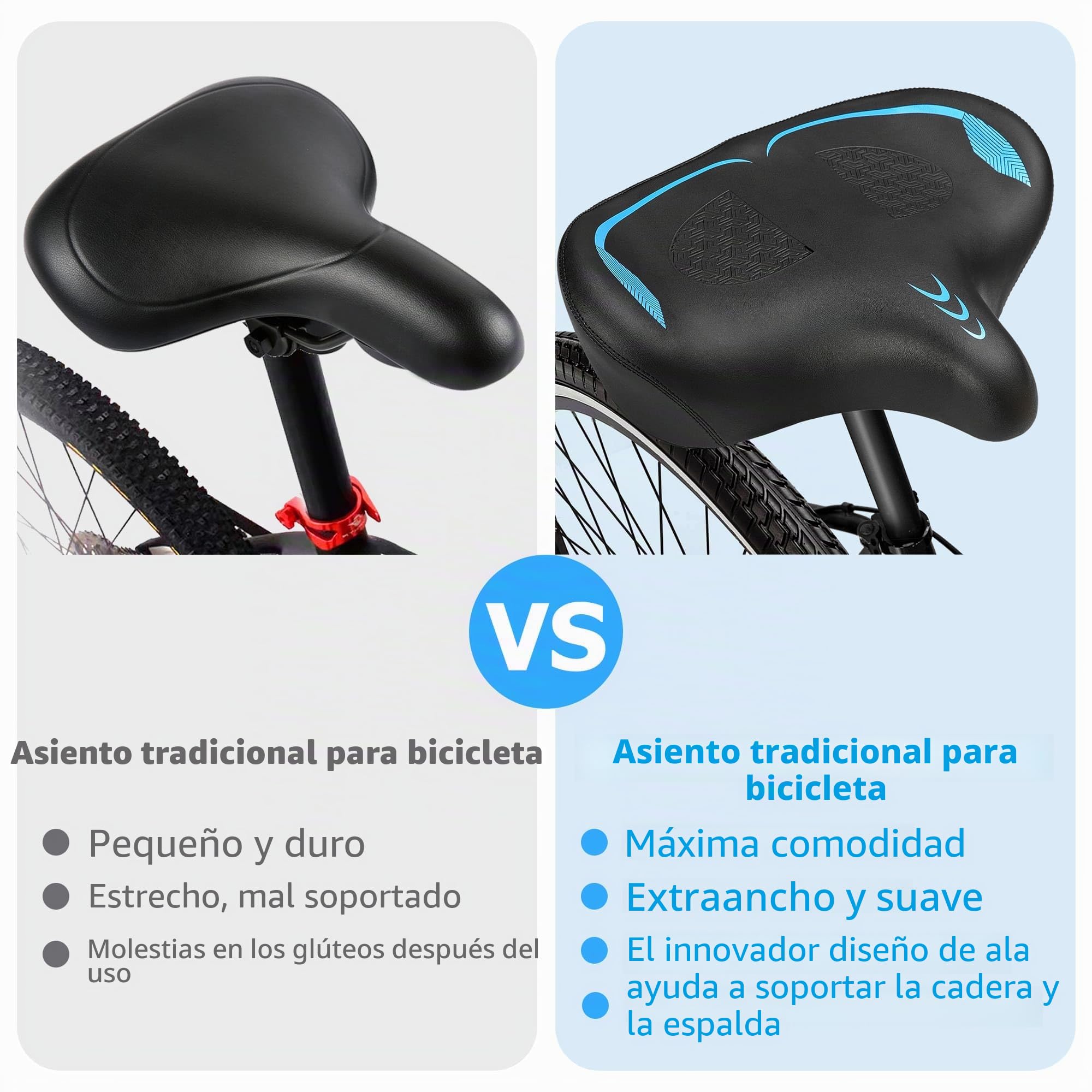 CDYWD Sillin Bicicleta Muy Comodo Hombres y Mujeres, Asiento Bicicleta Extra Ancho, Acolchado Ergonómico en Forma de ala, Sillín Bicicleta para MTB, Ebike, City Bike, Bicicleta Estática