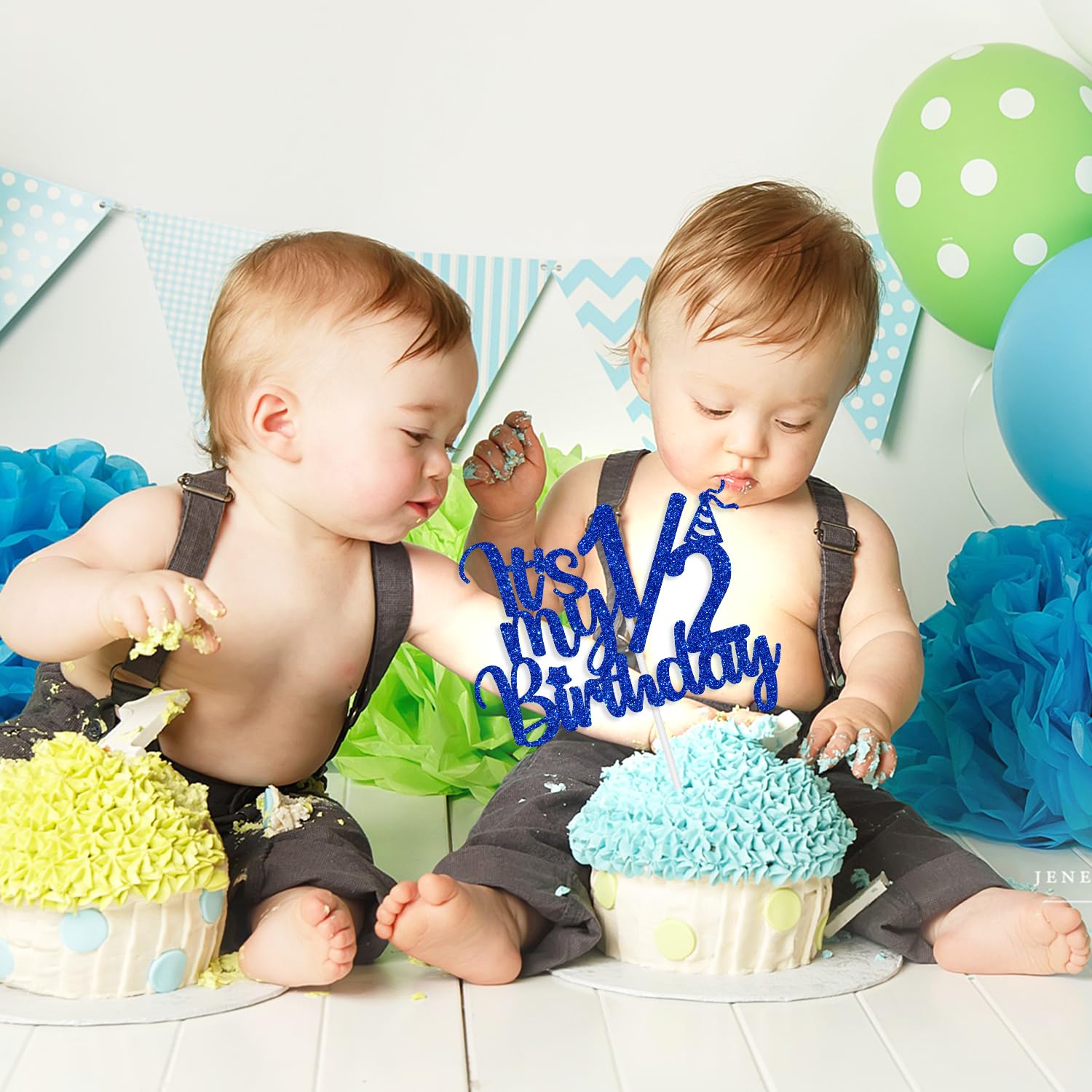 It's My 1/2 Birthday Cake Topper, Half Way to One Cake Decor, Baby Boys Girls 6 Months Birthday Baby Shower Party Decorations Blue Glitter