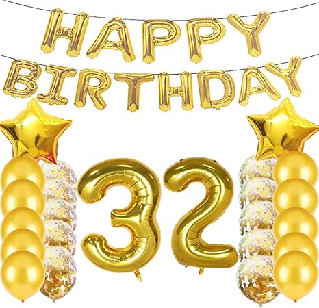 Amazon スイート32歳の誕生日デコレーション パーティー用品 ゴールドナンバー32バルーン 32歳のホイルマイラーバルーン ラテックスバルーン 装飾 女の子 女性 男性 写真撮影用小道具 風船 バルーン おもちゃ