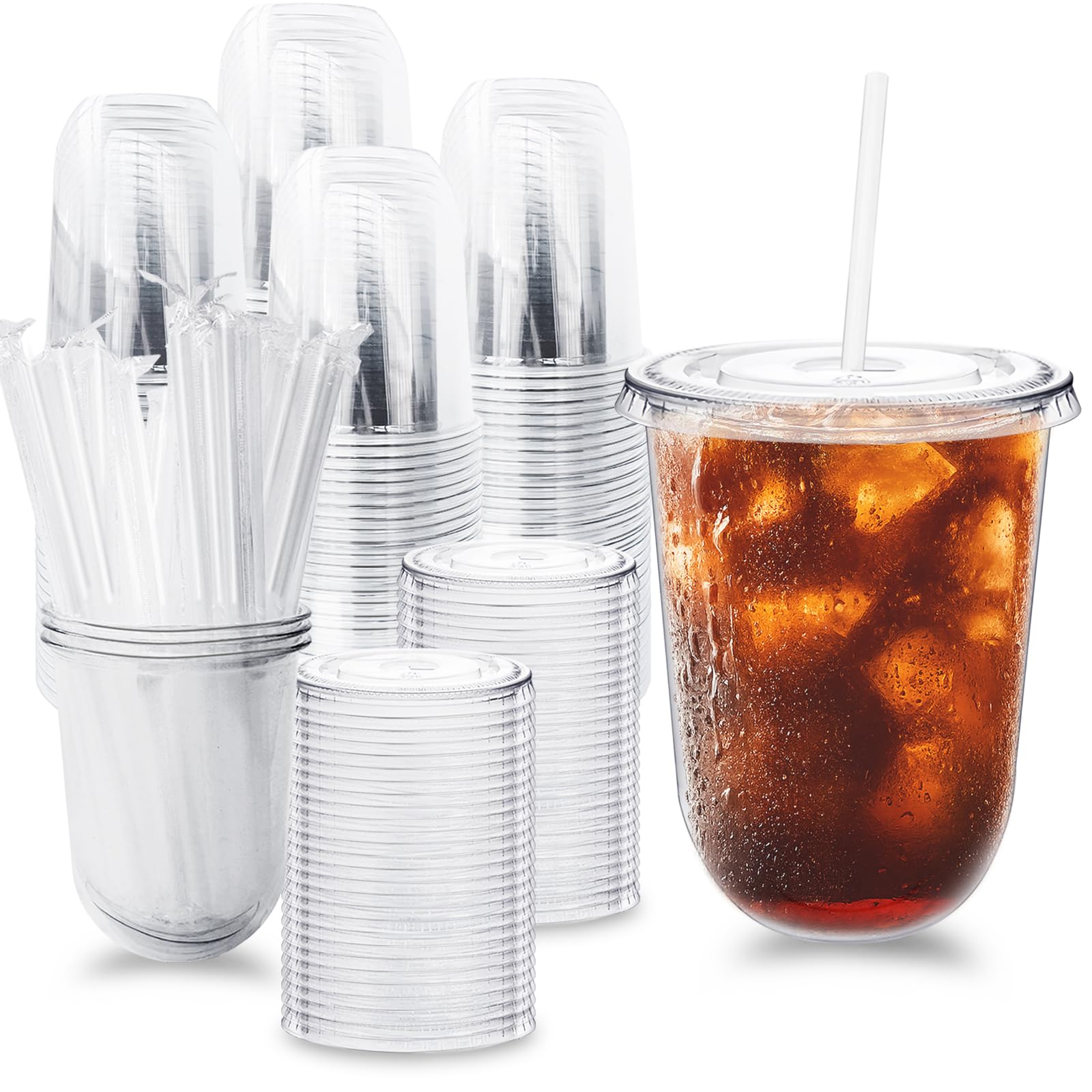 Alaeseje 50 Pack 16 oz Clear Plastic Iced Coffee Cups with Lids and Straws — Amazon image 12