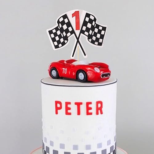 Miniatura 3 de Banderas de carreras para tartas de cualquier edadnúmero, decoración de pastel con purpurina para auto de carreras con temática de feliz cumpleaños,