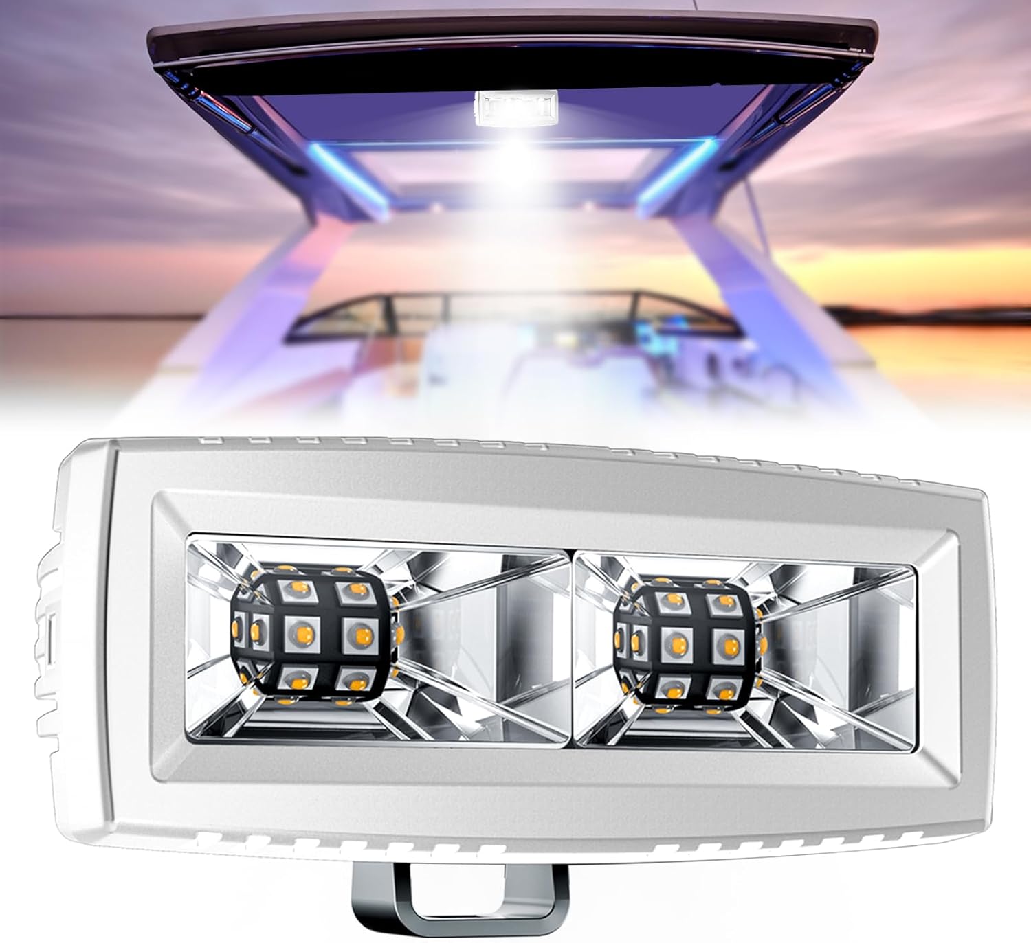Marine LED Light Bar 5 Inch Flood Beams 40W White Led Pod Work Light Driving Fog Lamp for Boat Deck Dock Yacht Pickup Off Road Truck Motorcycle ATV UTV 9-24V IP68 Waterproof