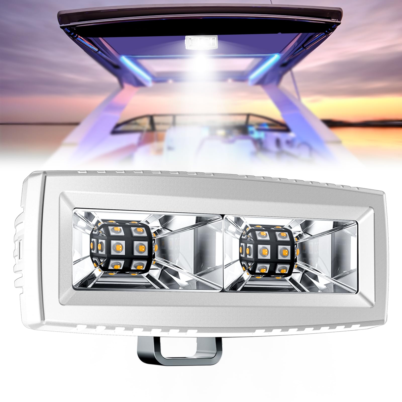 Marine LED Light Bar 5 Inch Flood Beams 40W White Led Pod Work Light Driving Fog Lamp for Boat Deck Dock Yacht Pickup Off Road Truck Motorcycle ATV UTV 9-24V IP68 Waterproof