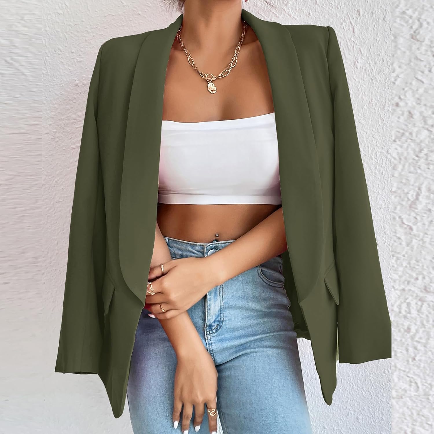 Women's Sweater Blazers Bussiness Casual Jacket Long Sleeve Cardigan Button Front Lapel Suit with Pockets - Image 4