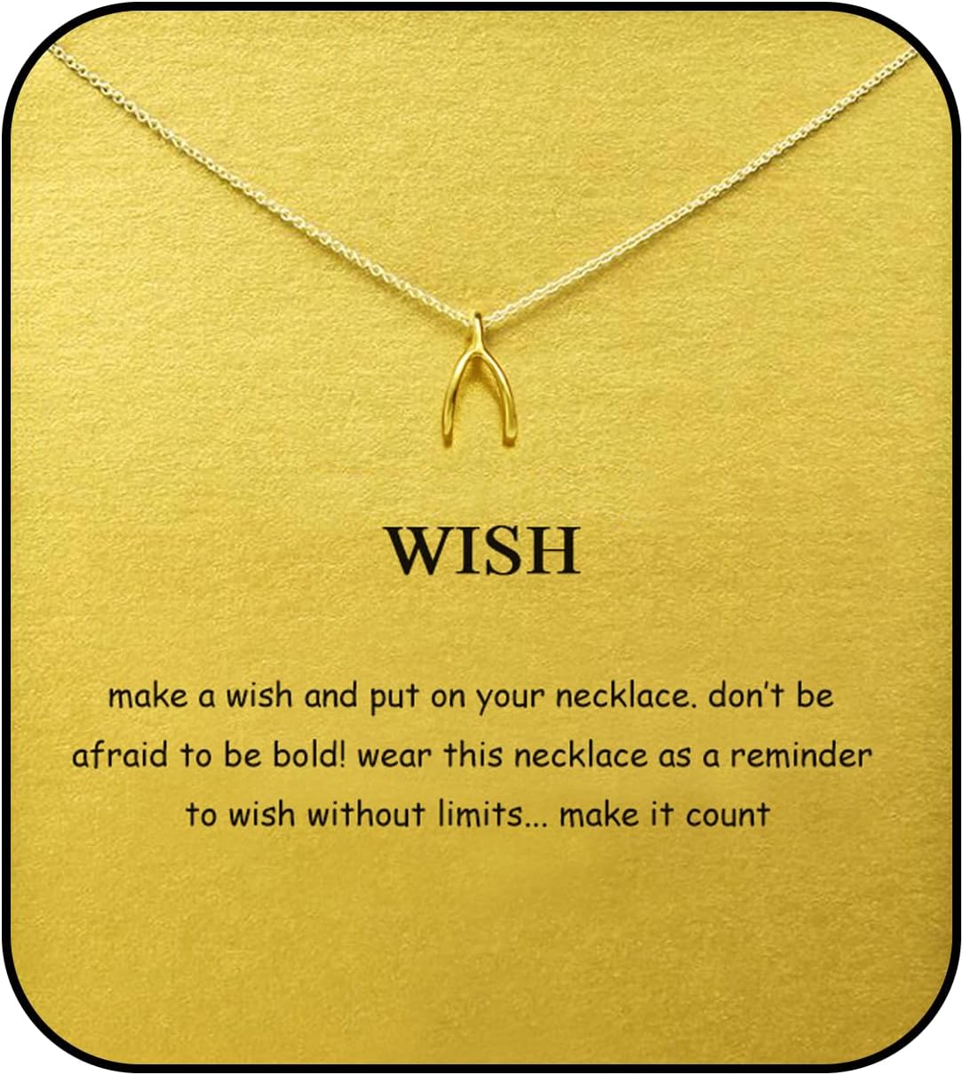 WishBone Necklace For Women Men Friendship Anchor Compass Elephant Chain Necklace Good Luck Pendant Necklace with Message Card Jewelry Gift Card