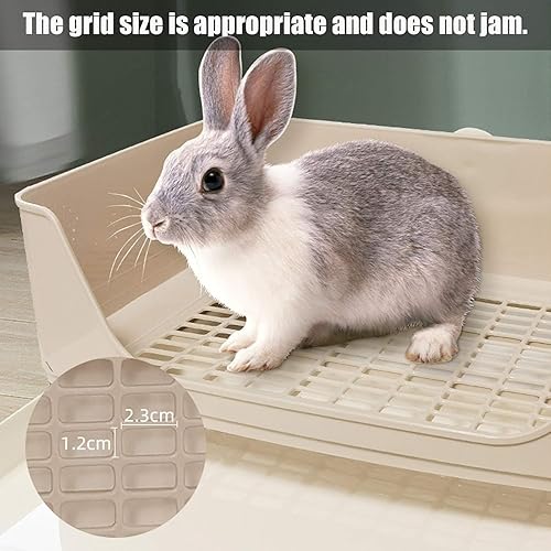 Miniatura 9 de kathson Caja de arena grande para conejo con cajón, inodoro para mascotas, entrenador de orinal para esquina con tapete de césped para conejillos de