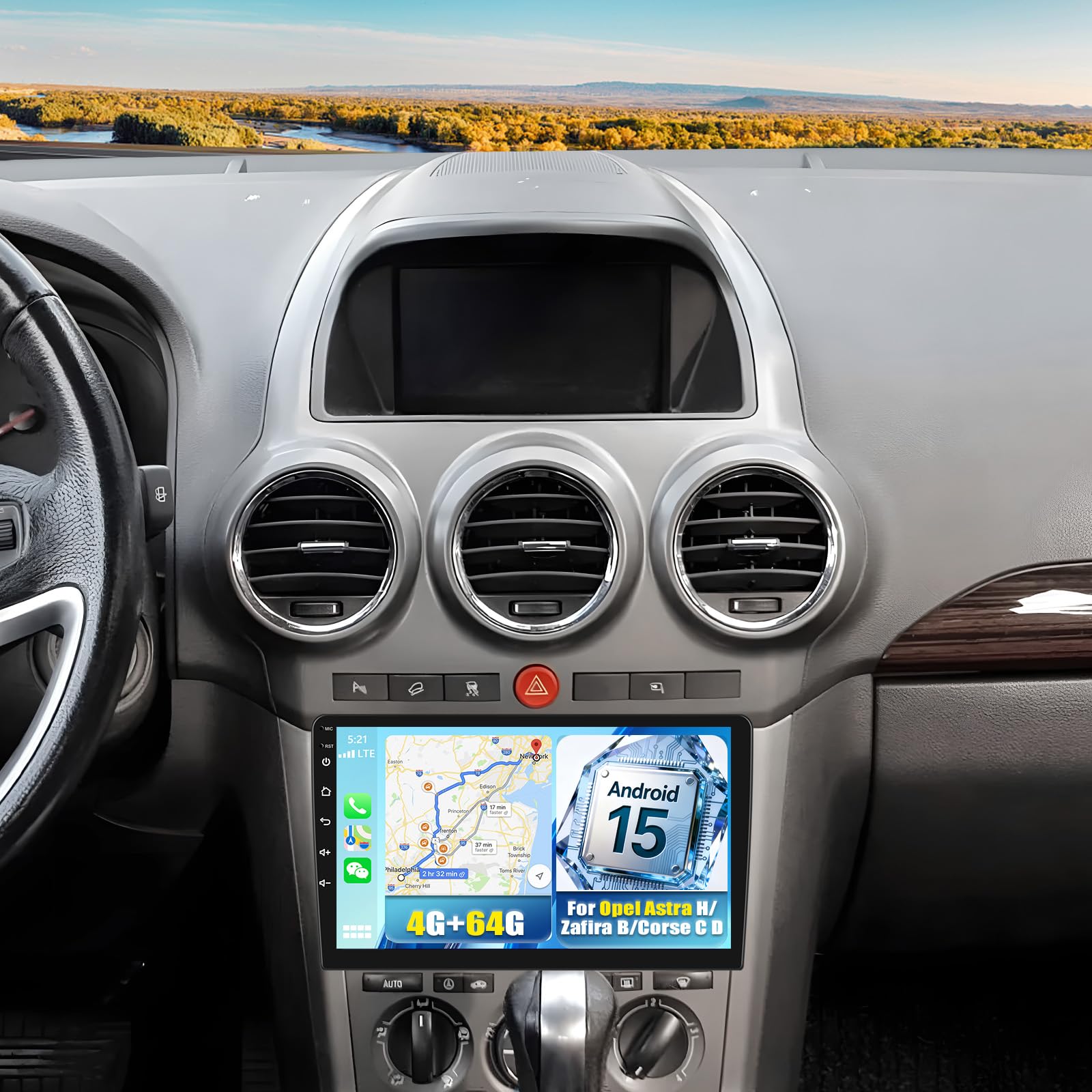 CAMECHO 4+64 GB Android 15 do samochodów Opel Astra H/Zafira B/Corse C D z CarPlay nawigacją Android Auto ekranem dotykowym 9″ radio Bluetooth GPS mirror link WiFi FM/RDS EQ + kamera