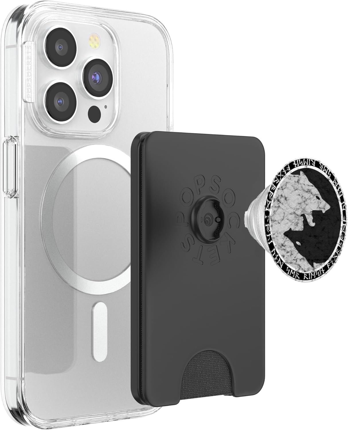 Fenrir Wolf of Odin in Circle of Norse Runes PopSockets PopWallet for MagSafe