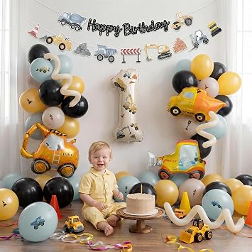 Digger Birthday Decoration 2 Years Pack of 52 Digger Balloons 2nd