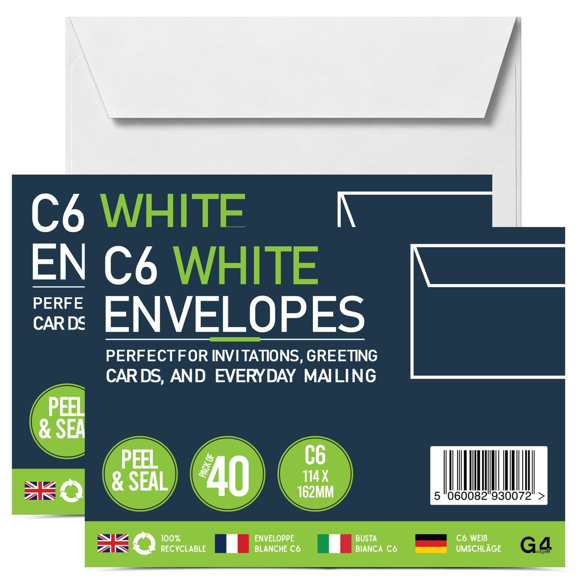 G4GADGET C6 White Envelopes Peel & Seal 80 Pack (2 x 40) – Self Seal Small Letter Envelopes, 70gsm Mailing Envelopes for Cards, Invitations, Home, Office & School Use