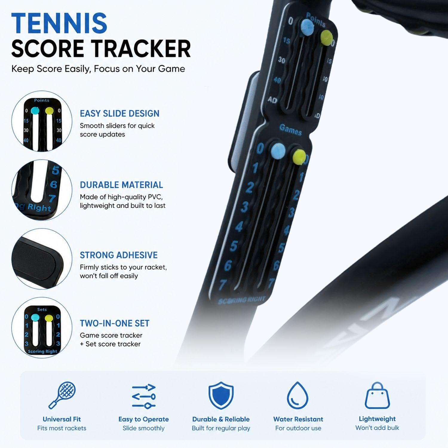 Portable Tennis Scorekeepers Set - 2 Scoreboards with 2 Headbands for Training & Competition