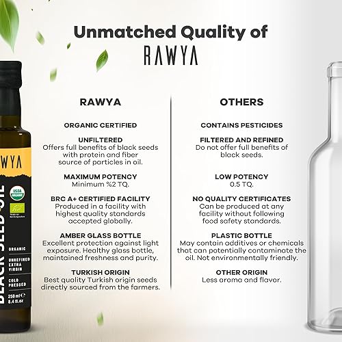 Miniatura 6 de RAWYA Aceite de semilla negra  Nigella sativa orgánica prensada en frío  Origen turco  USDA Orgánico  Suplemento natural  Aceite de semilla de