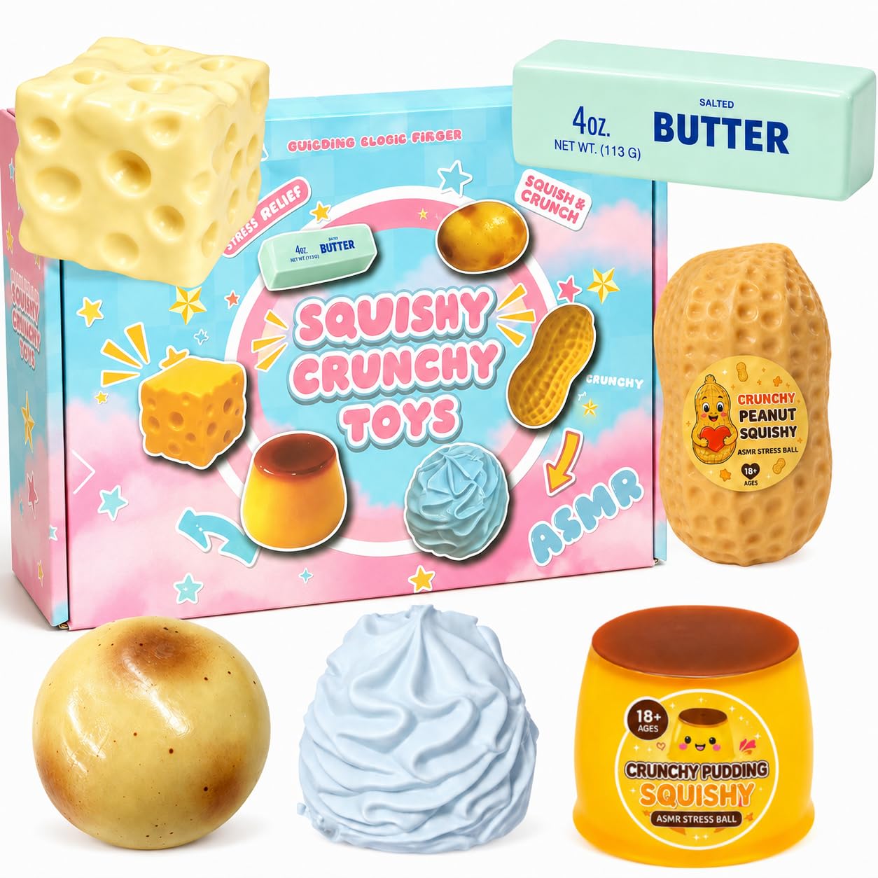 6PCS Crunchy Squishy Box Crunchy Squishies Fun Mystery Set