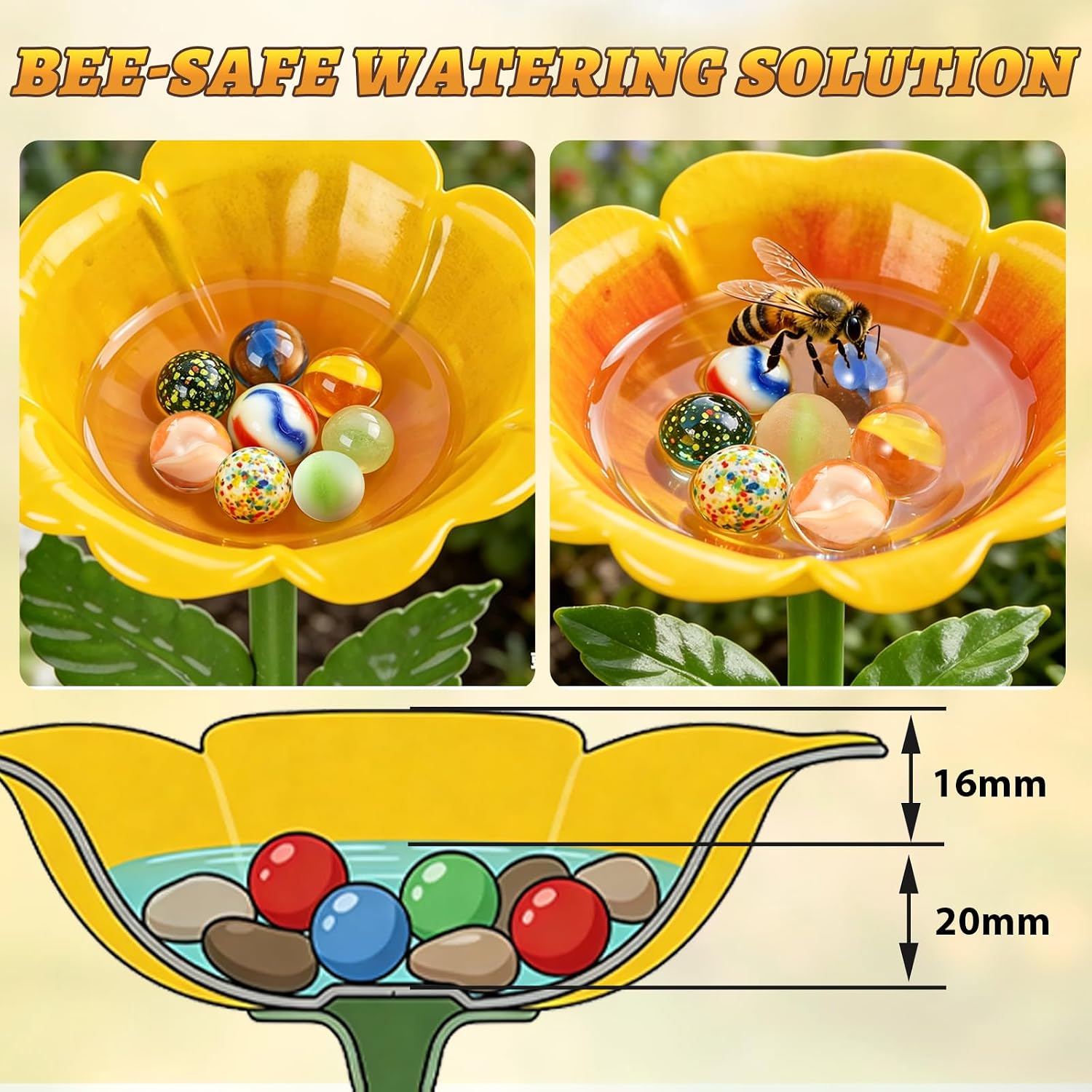 20pcs Bee Watering Station Marbles, Drowning Prevention - Garden Decoration image 2