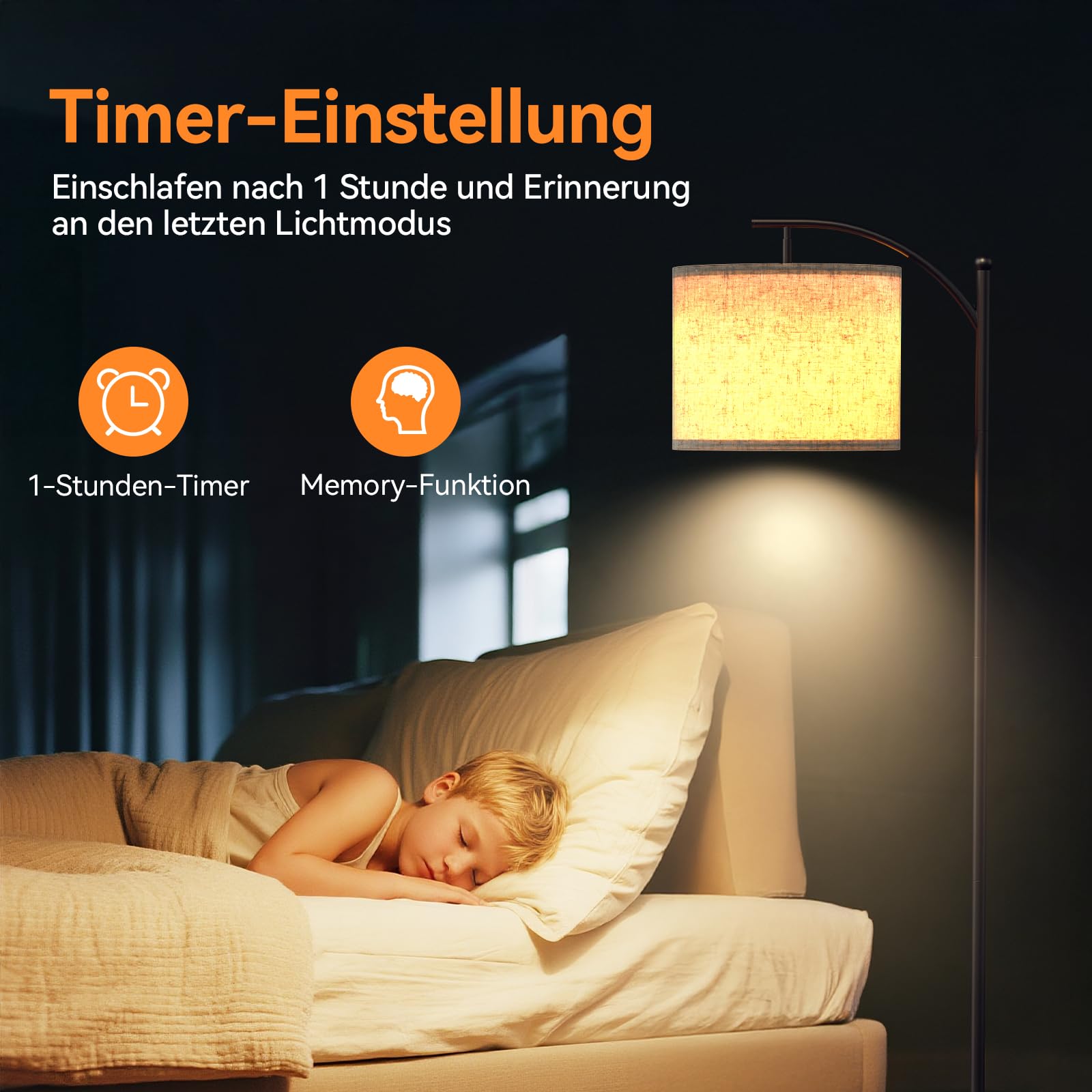Stehlampe Wohnzimmer Dimmbar, Modern Standleuchte mit 3 Farbtemperaturen, Beigen Leinen-Lampenschirm, 12W Glühbirne inklusive, Fernbedienung und Fußschalterfür Wohnzimmer, Schlafzimmer, Büro