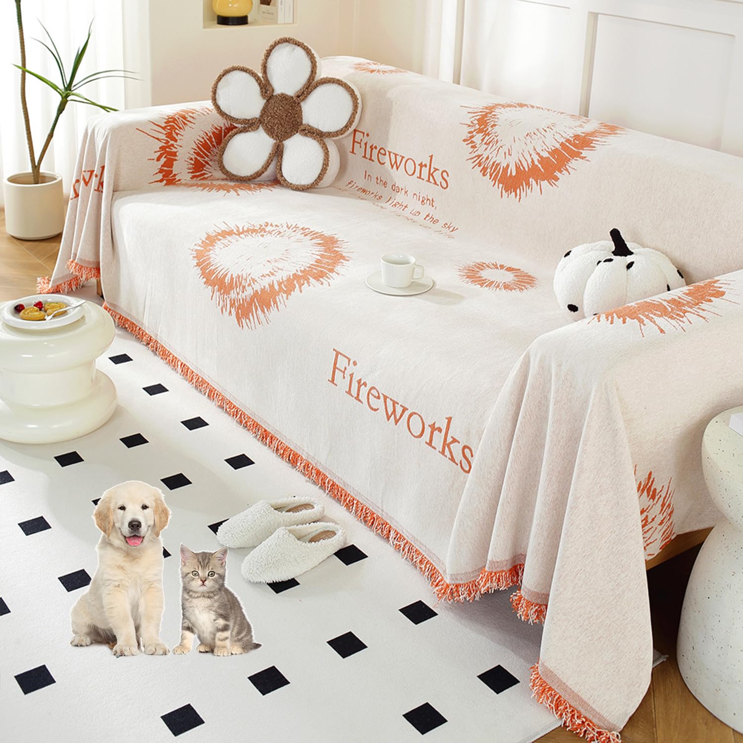 Housse de canapé en L velours chenille ajustée pour rénover un tissu usé ou tâché