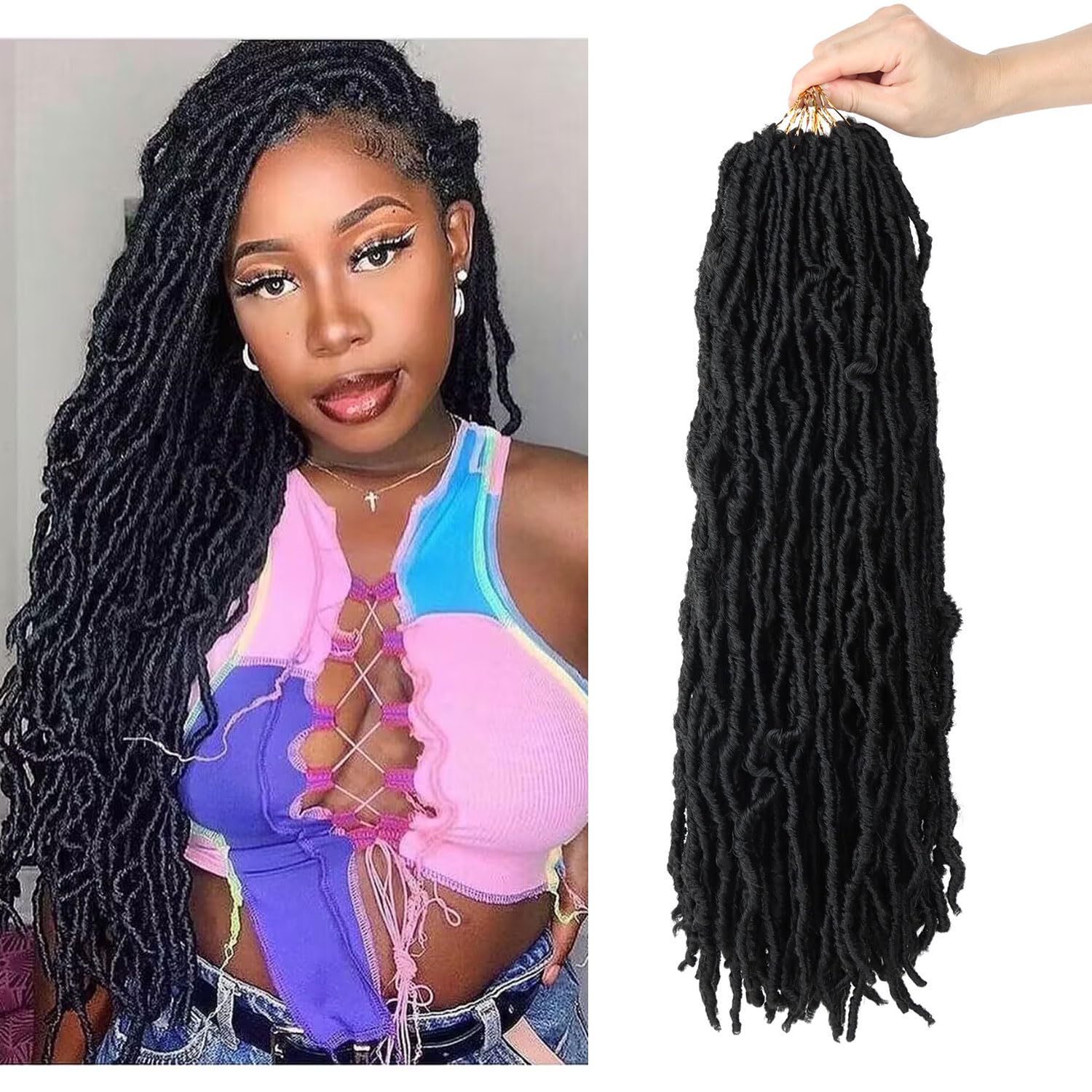18 Inch Soft Locs 7 Packs Faux Locs Crochet Hair Pre Looped Distressed Locs Crochet Braids Hair Extensions Butterfly Locs For Black Women 1B