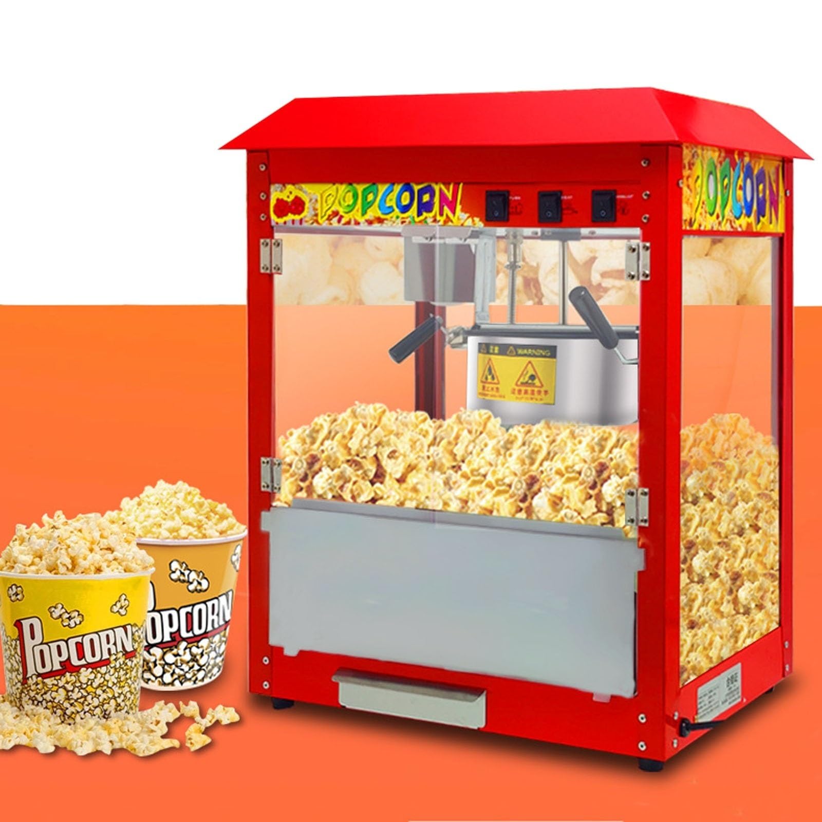 Máquina automática de palomitas de maíz para hacer palomitas de maíz, iluminación incorporada de acero inoxidable, fácil limpieza rápida