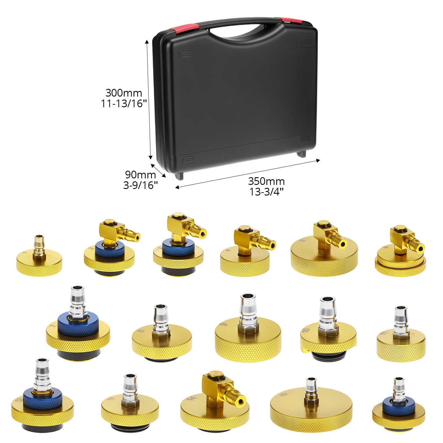 QWORK® Kit Adaptador de Purga de Frenos con acoplador rápido, Kit de 17 Piezas Conector de Cilindro Maestro Chapado en Oro para la Mayoría de los Vehículos