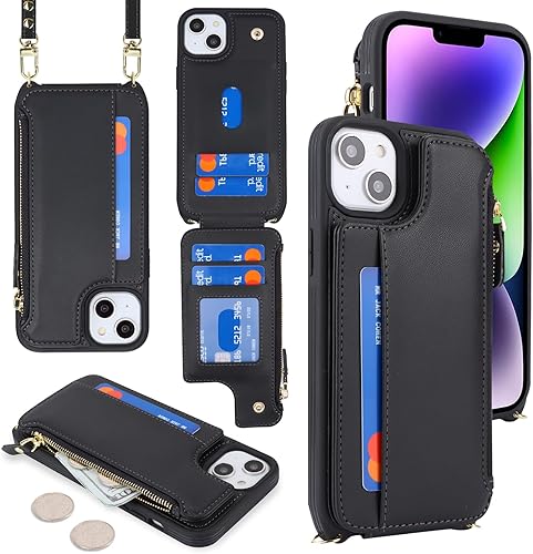 Miniatura 8 de Cavor Funda para iPhone 13 con tarjetero para iPhone 13 para mujeres y hombres, funda protectora de cuero para tarjetas de crédito a prueba de
