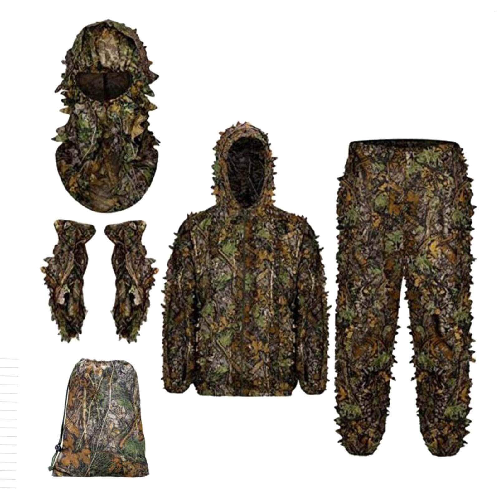 Milageto Ghillie Suit Set Woodland Camouflage 3D Leafy Hunting Costume for Outdoor Game, M L