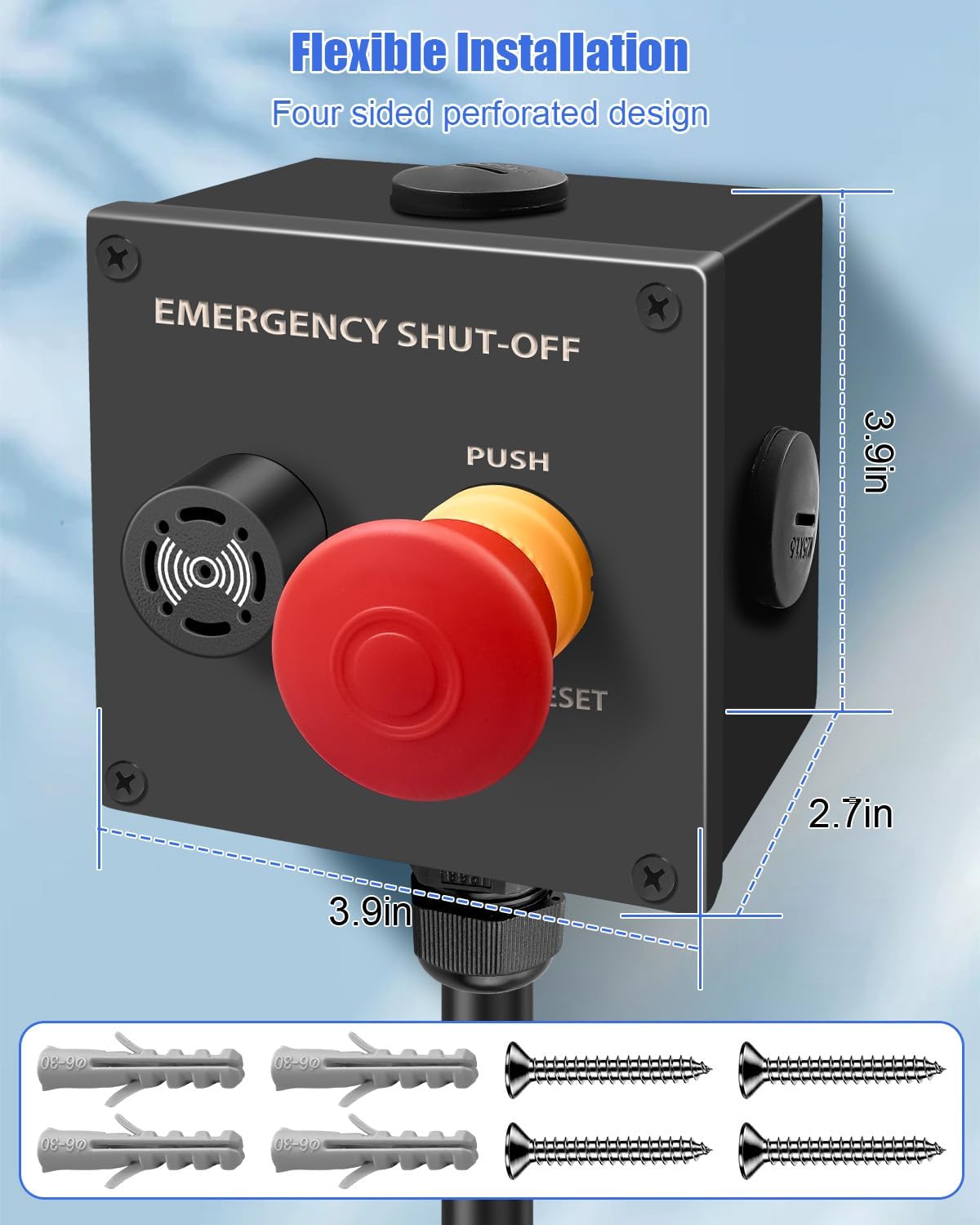 24VDC Double Gang Emergency Shut-Off Switch with Alarm – Compatible with Pool and Spa Control Systems, Waterproof Plugs to Respond to Emergencies Black