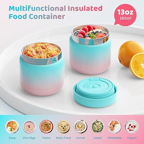 Miniatura 5 de TIME4DEALS Tarro de comida aislado al vacío, recipientes aislados de boca ancha para niños de comida caliente, a prueba de fugas, sopa térmica,