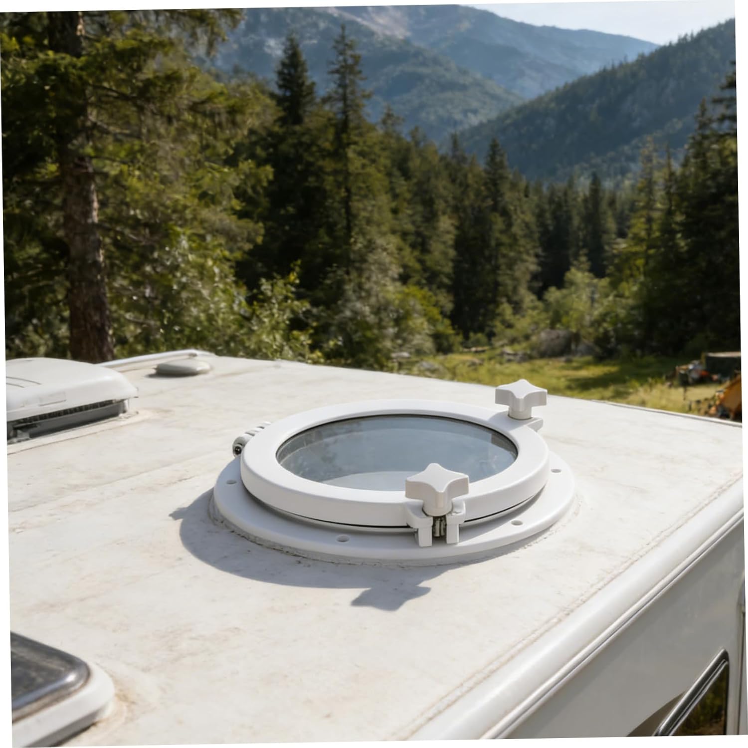 LIFKOME Boat round Portlight Window 265mm Outer Diameter, Marine Vessel Hatch Window for Vehicle Camper Trailer, White Large Circular Portlight Replacement