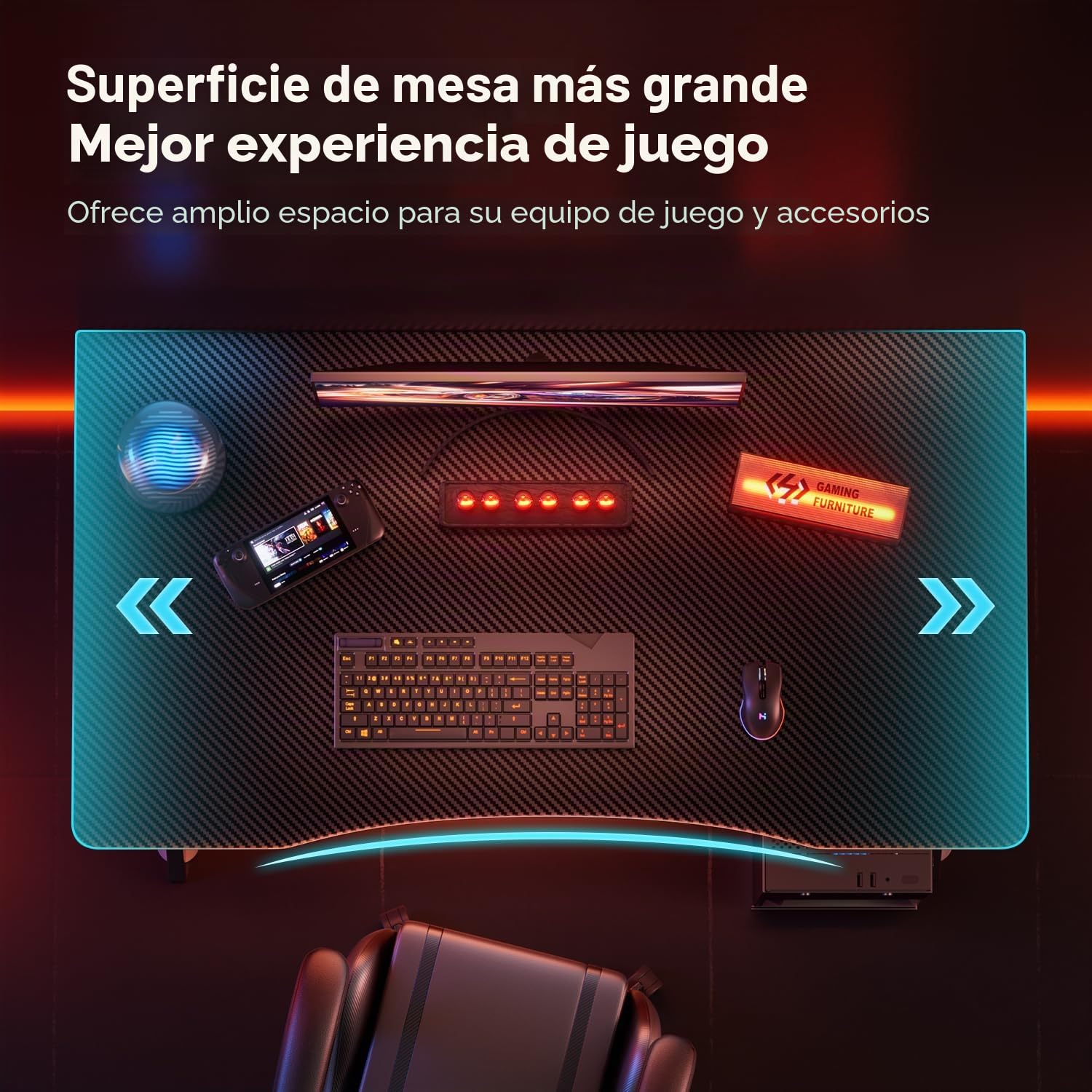 HLONONE Mesa Gaming 80 x 50 cm, Escritorio Gaming de Fibra de Carbono, Mesa Escritorio Ergonómica, Mesa Gamer, Escritorio de Ordenador para Hogar, Oficina, Estudio y Sala de Juegos, Negro | Escritorio ergonómico para videojuegos con superficie de fibra de