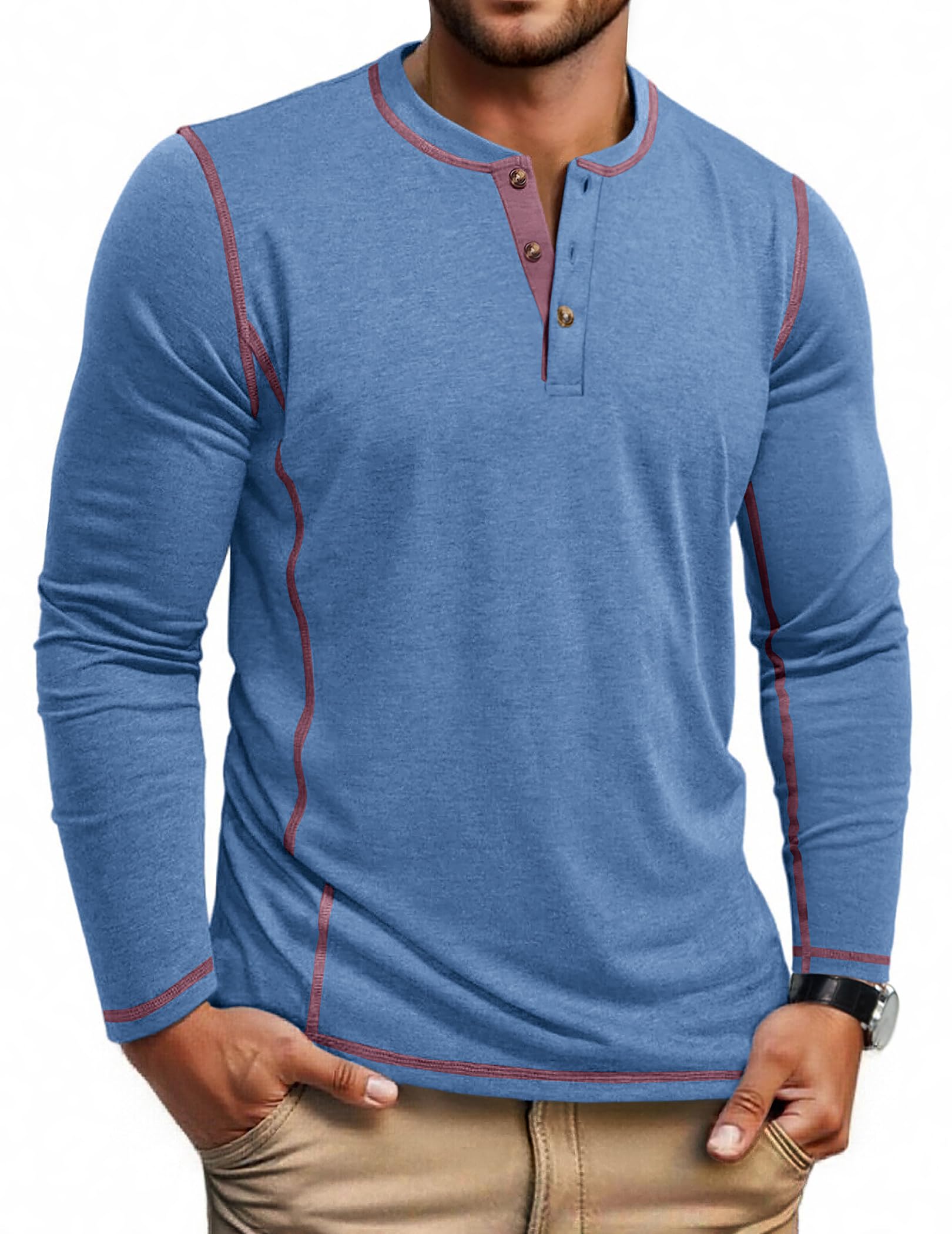 COOFANDY Men's Henley Shirts Long Sleeve Casual Maverick Slub Henley T-Shirts Lightweight Basic Tee
