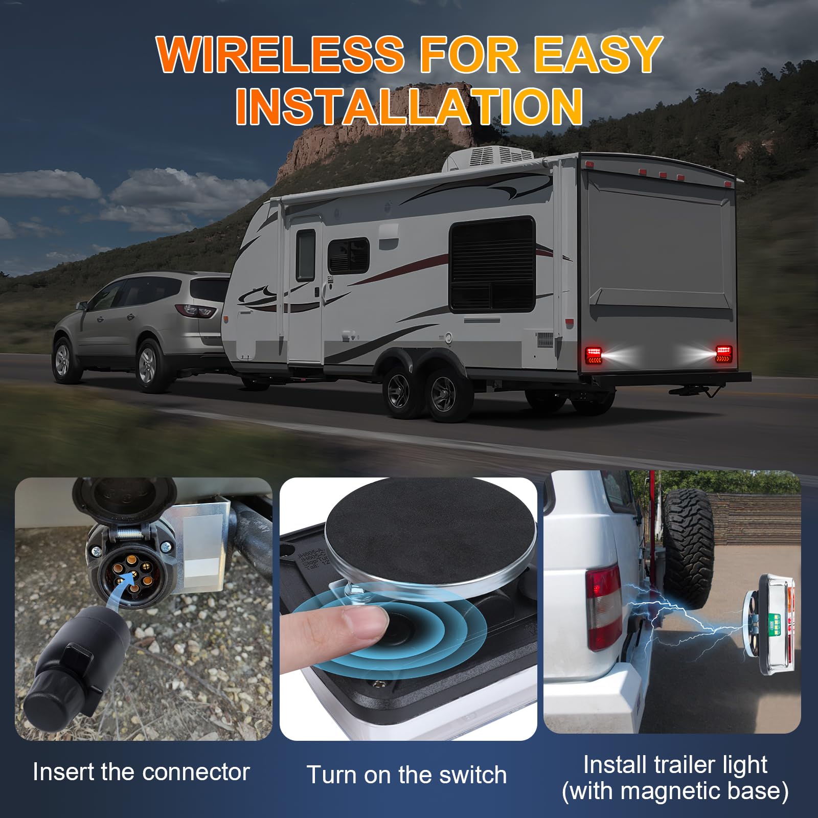Fanali Posteriori Rimorchio Senza Fili, Magnetico 12V Universale Rimorchio Luci Posteriori Kit con Spina 7Poli per Trattore,RV,Autocarro,Camion, E-Mark
