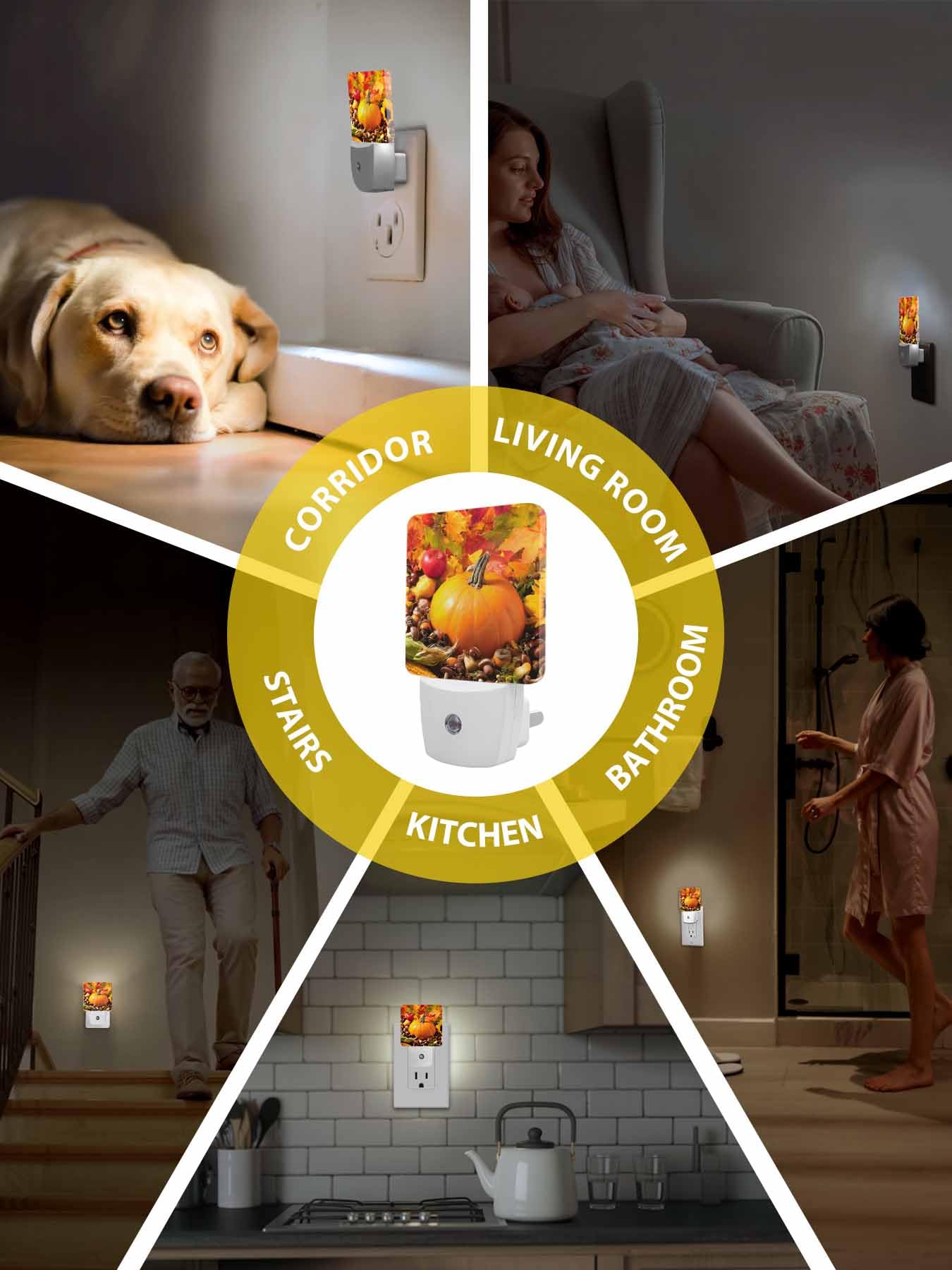 T H XHome Plug-in LED Night Light Lamp Sensor-Autumn Leaves Happy Thanksgiving Pumpkin Yellow Fall Themed Automatic Dimmable — view 8