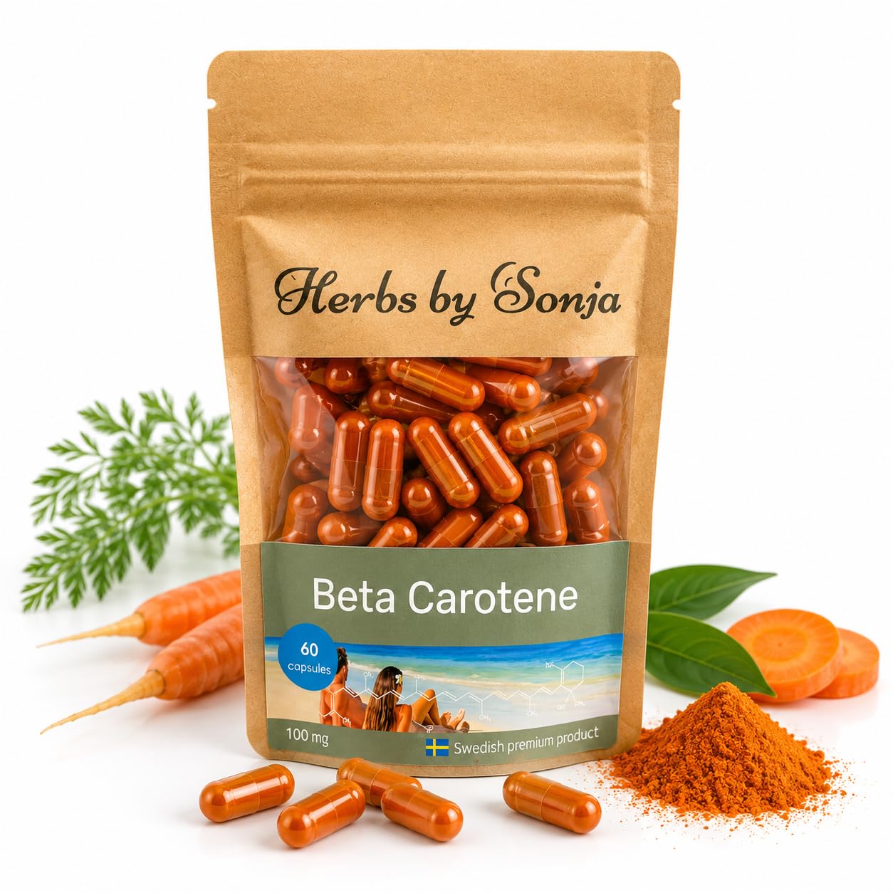 Bêta-carotène 100 mg 60 capsules - Bêta-carotène hautement concentré - Complexe de bêta-carotène Sunglow comme accélérateur de bronzage - Pour les pygmées