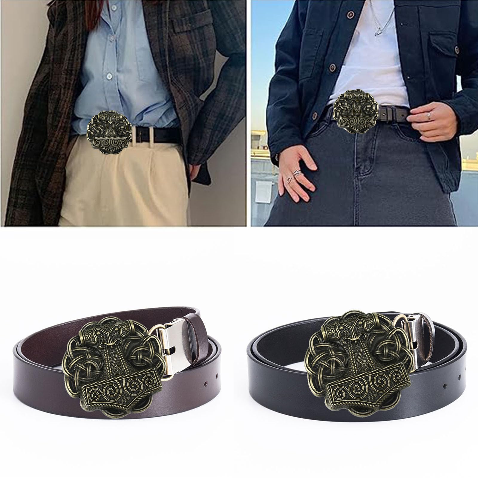 JIARY Cinture Da Uomo, Cintura Da Cowboy Occidentale Cintura In Vera Pelle Con Fibbia In Lega Con Motivo A Lettera Inglese 3D UVW,W Brown,120CM/47.3 - Foto 13