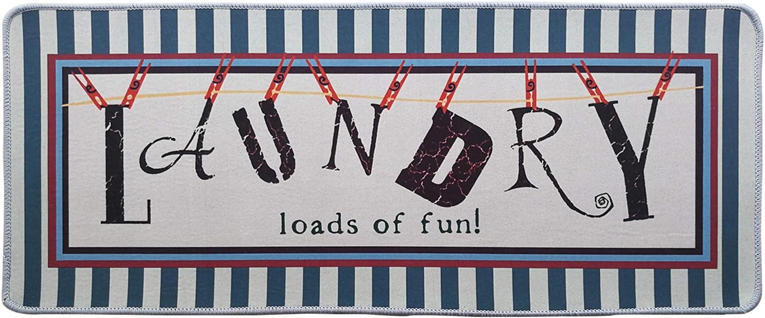 Flytime Load of Fun Striped Laundry Room Rug Vintage Floor Rugs Non-Slip Rubber Area Rug Wash-House Mat 16" X 40" Inches