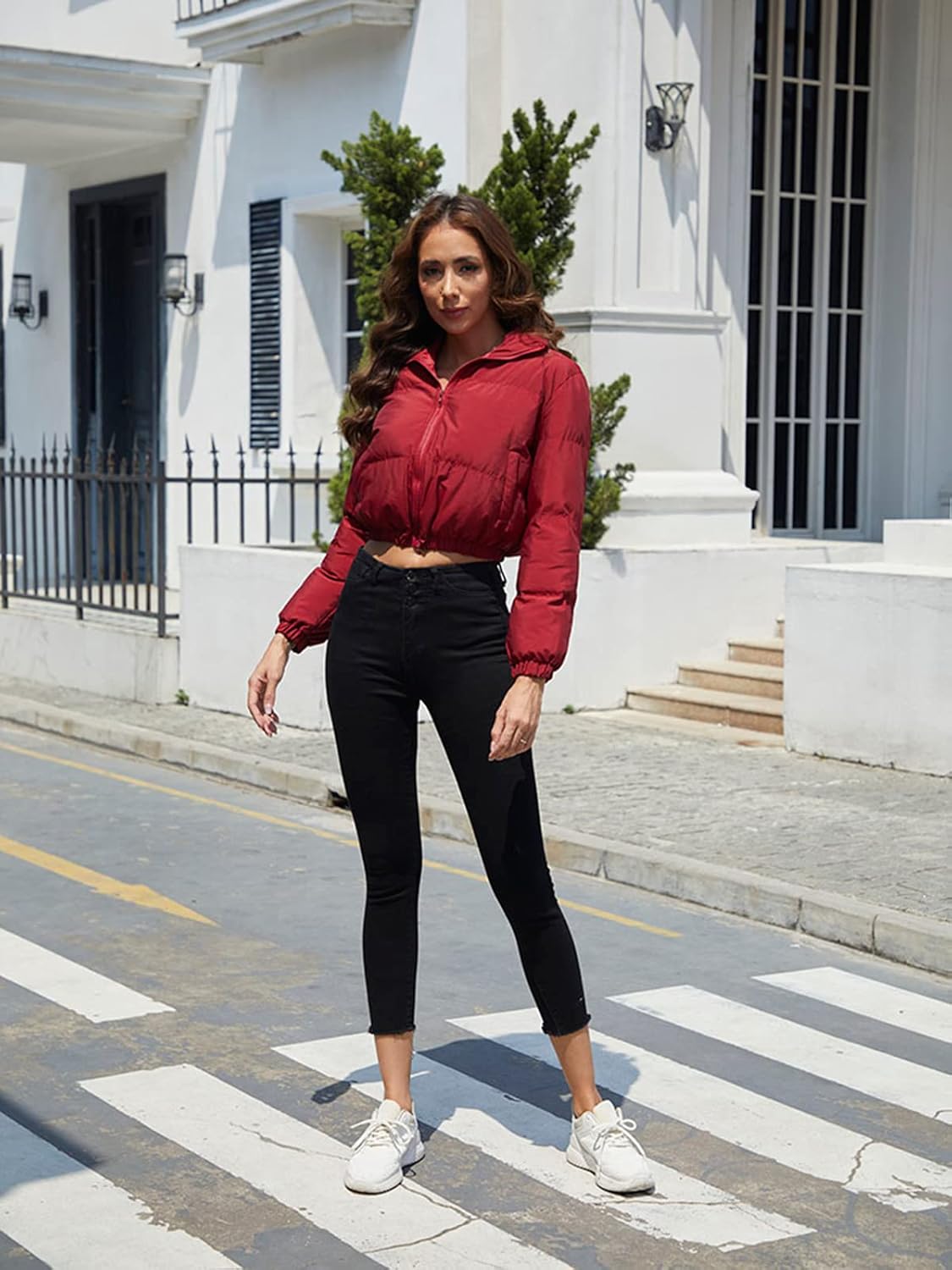 Alunzoem Puffer Jacket Womens Casual Long Sleeve Zip Up Winter Short Down Coat - Image 5