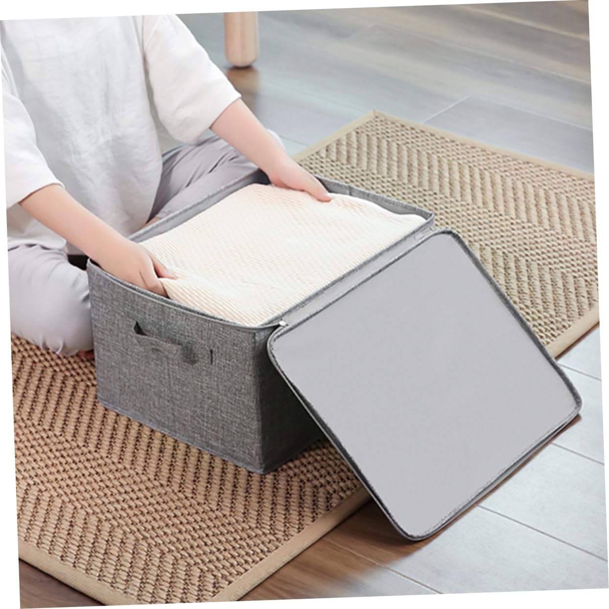 OFFSCH Storage Box Clothes Organizer for Books Magazines Grey Zippered Design Versatile Closet Baskets with Handles for Easy Carrying