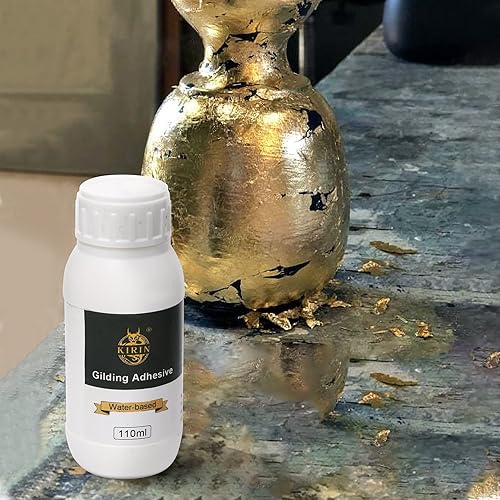Miniatura 5 de Adhesivo dorado de 3.7 fl oz, kit de copos de oro de 0.18 oz con adhesivo de hojas de metal dorado, pegamento a base de agua de resina epoxi para
