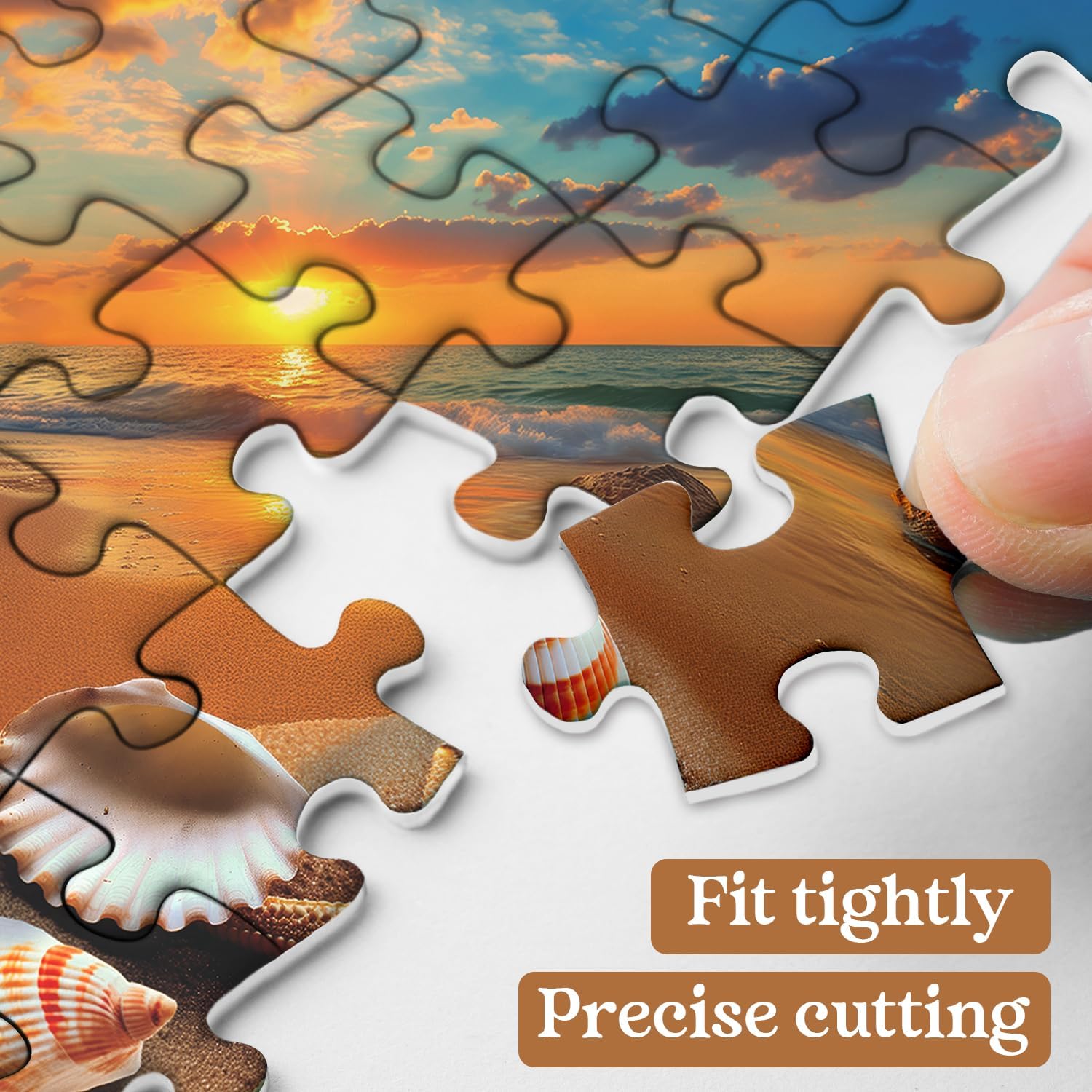 Beach Sunset Puzzles for Adults 1000 Pieces, Ocean Starfish Seashell Jigsaw Puzzles, Vintage Beach Shells Puzzle as Wall Decor