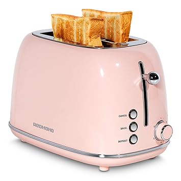 REDMOND 2 Slice Toaster Retro Stainless Steel Toaster with Bagel, Cancel, Defrost Function and 6 Bread Sh