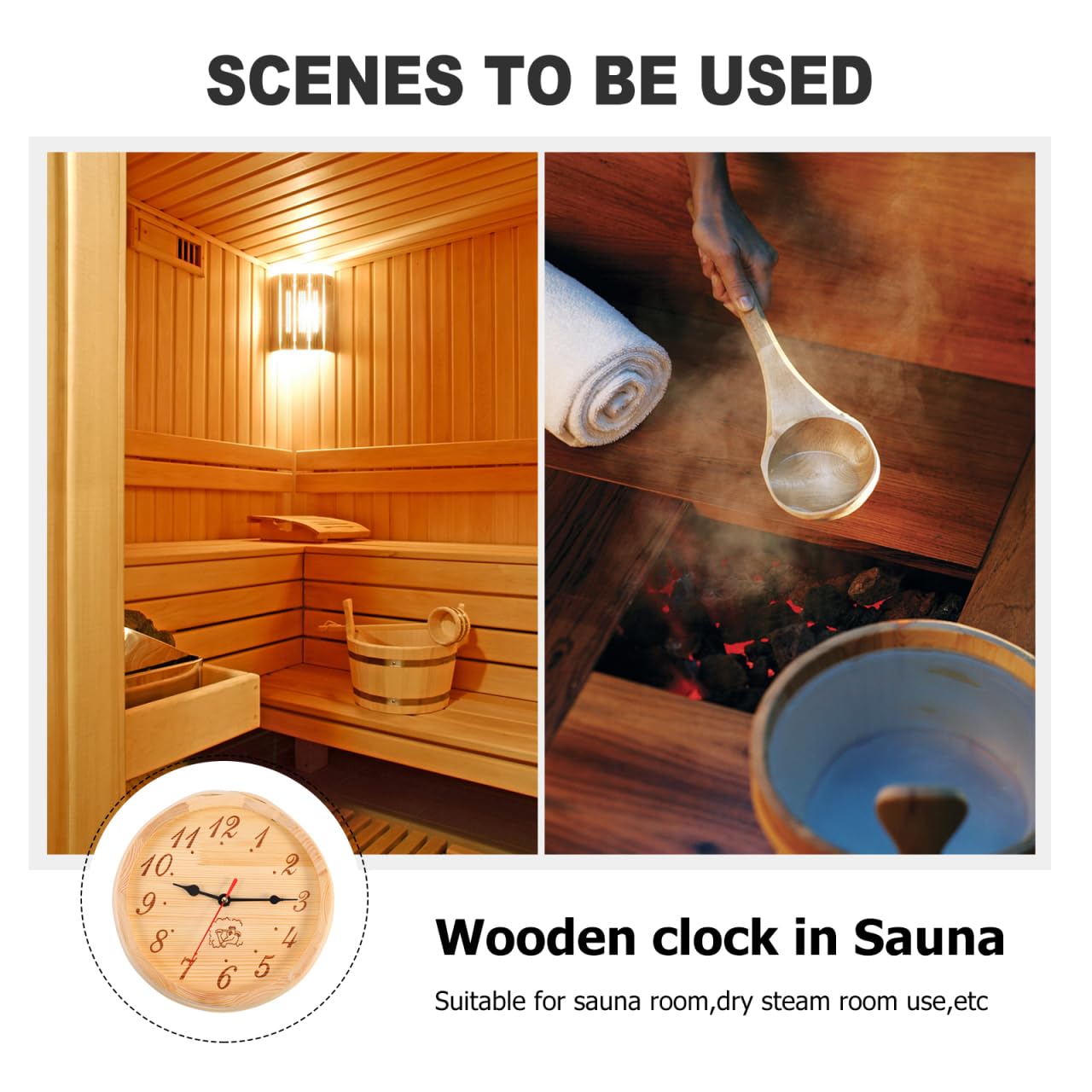 Alipis Kreative Sauna Holz Uhr – Wanduhren Für Sauna Feuchtigkeitsbeständig Einfache Montage Attraktives Deko-Zubehör Für Dampfbad Und - 223 cm